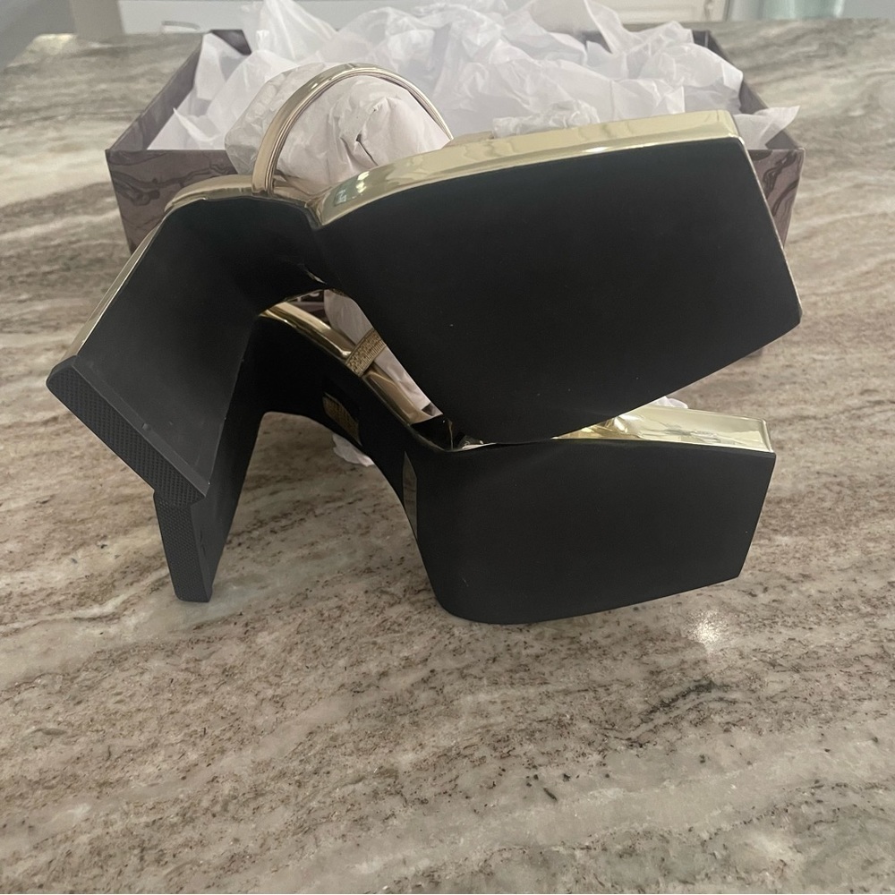 Nwt Jeffrey Campbell Gold Hustler Platform Sandal Size 7 - Picture 13 of 14
